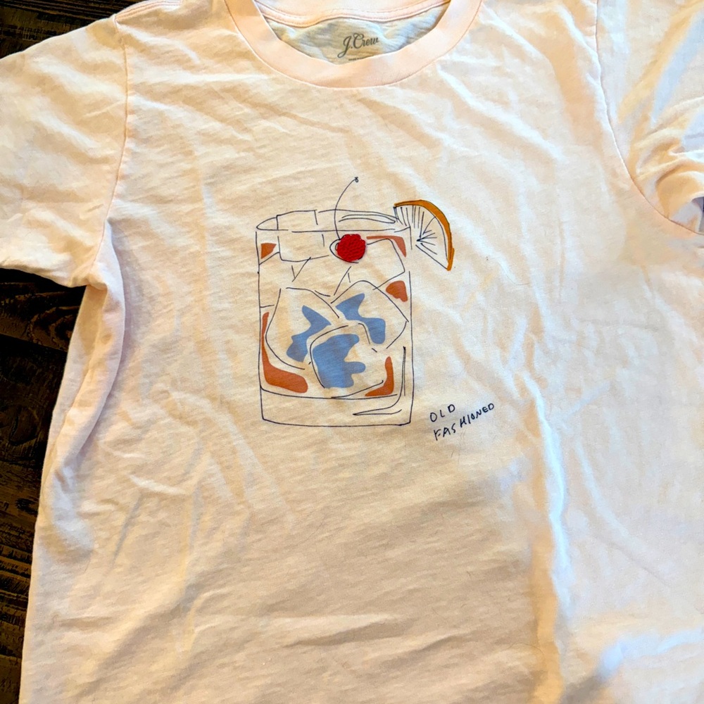 J.Crew Pale Pink Tee with Cocktail Graphic